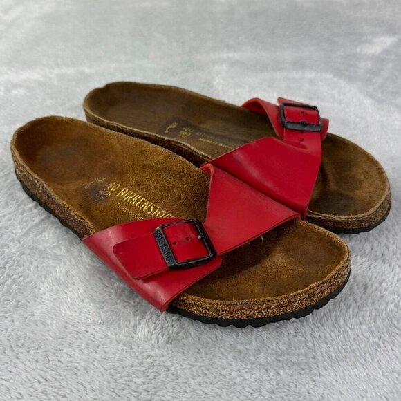 Birkenstock Madrid Red Leather Sandals Women’s Size 40 Narrow - Picture 1 of 10
